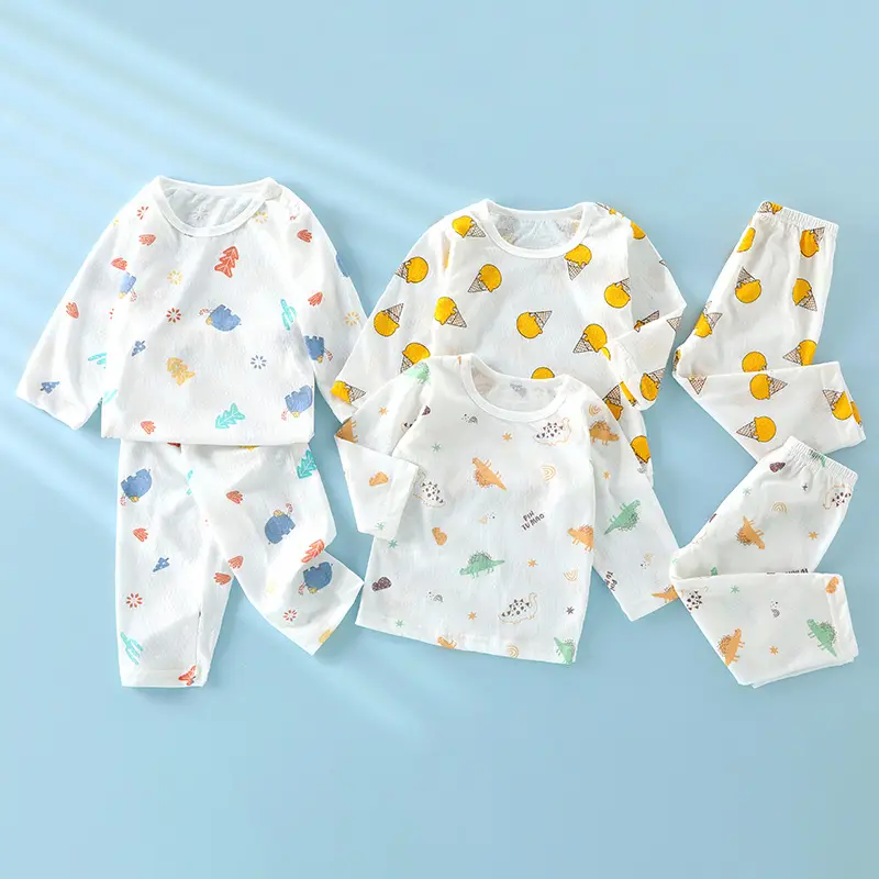 Baby's Air-conditioning Suit Thin Long-sleeved Summer Cotton Men's Baby's Home Clothes Summer Clothes Daughter's Children's Pajamas Summer
