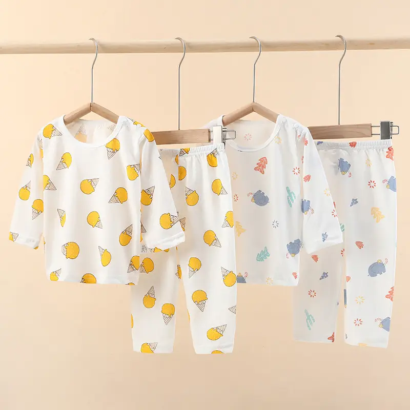 Baby's Air-conditioning Suit Thin Long-sleeved Summer Cotton Men's Baby's Home Clothes Summer Clothes Daughter's Children's Pajamas Summer