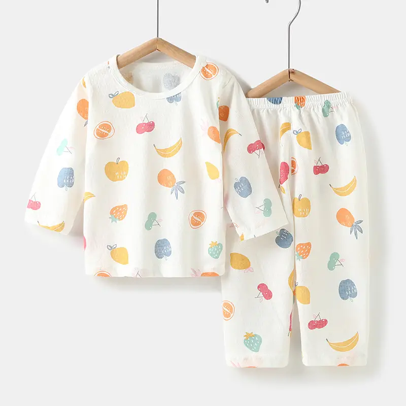Baby's Air-conditioning Suit Thin Long-sleeved Summer Cotton Men's Baby's Home Clothes Summer Clothes Daughter's Children's Pajamas Summer