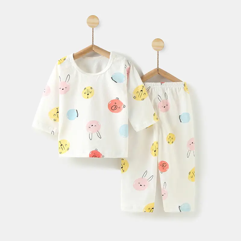 Baby's Air-conditioning Suit Thin Long-sleeved Summer Cotton Men's Baby's Home Clothes Summer Clothes Daughter's Children's Pajamas Summer