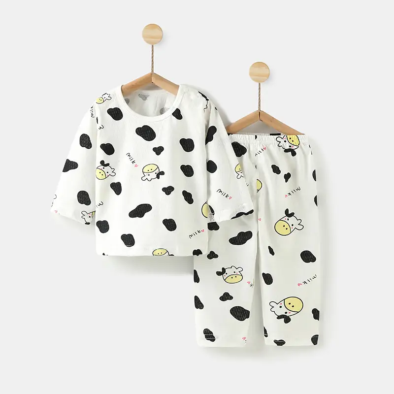 Baby's Air-conditioning Suit Thin Long-sleeved Summer Cotton Men's Baby's Home Clothes Summer Clothes Daughter's Children's Pajamas Summer
