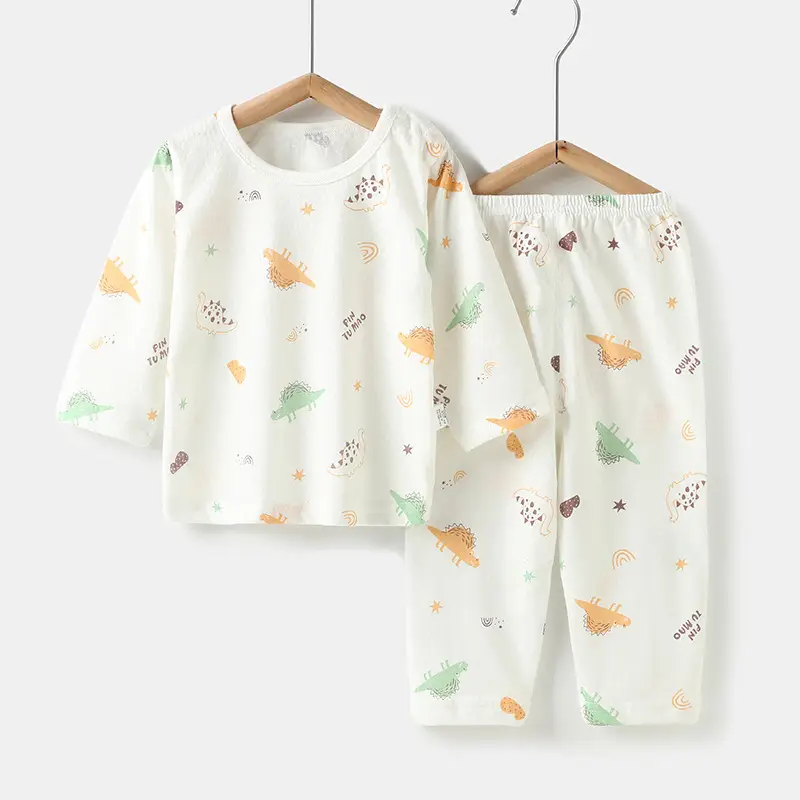Baby's Air-conditioning Suit Thin Long-sleeved Summer Cotton Men's Baby's Home Clothes Summer Clothes Daughter's Children's Pajamas Summer