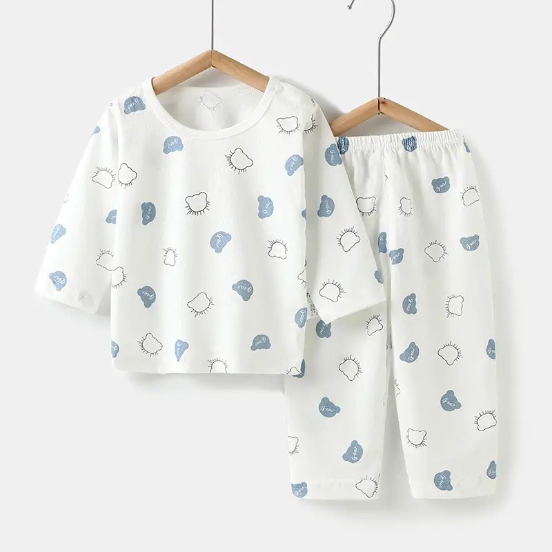 Baby's Air-conditioning Suit Thin Long-sleeved Summer Cotton Men's Baby's Home Clothes Summer Clothes Daughter's Children's Pajamas Summer
