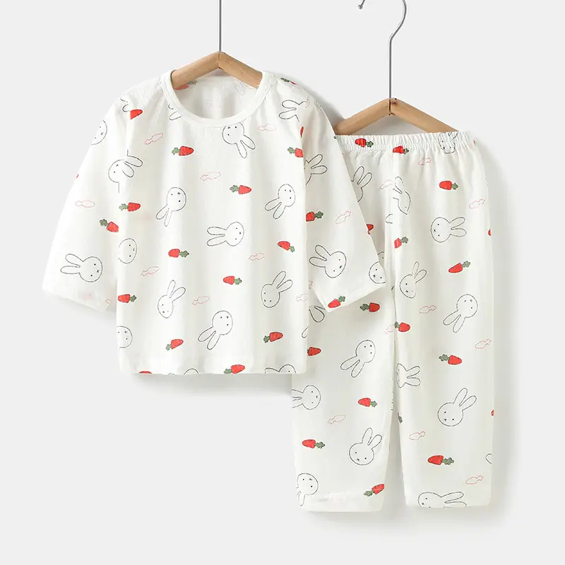 Baby's Air-conditioning Suit Thin Long-sleeved Summer Cotton Men's Baby's Home Clothes Summer Clothes Daughter's Children's Pajamas Summer
