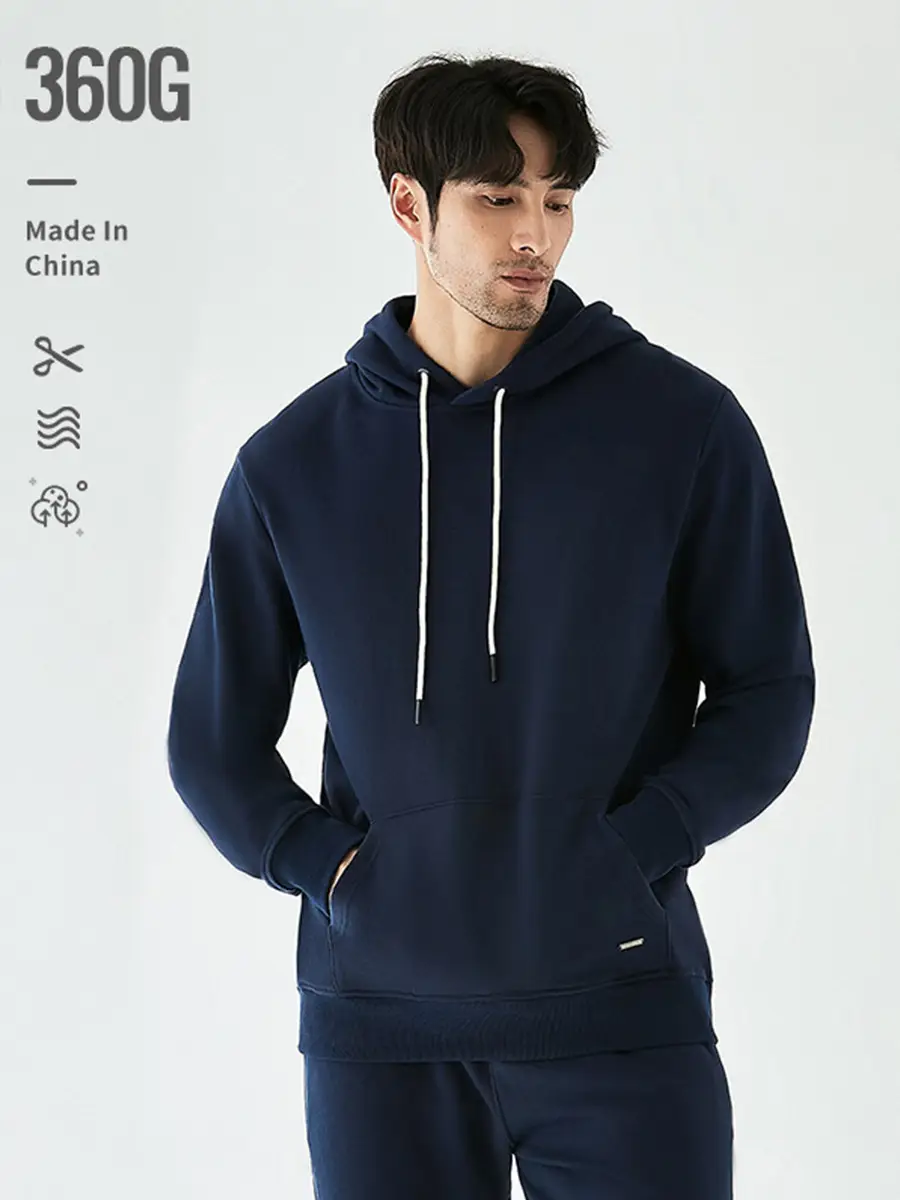 Men Navy Blue Heavyweight Hooded Sweatshirt