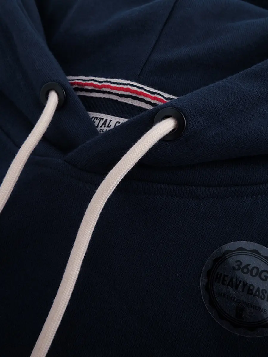 Men Navy Blue Heavyweight Hooded Sweatshirt