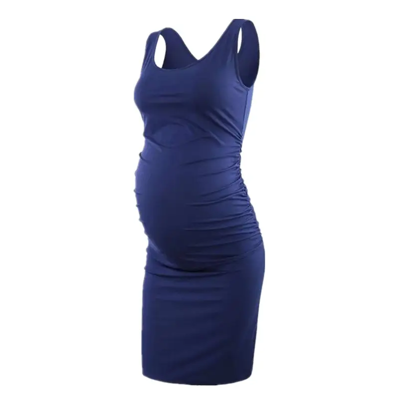 Blue Round Neck Sleeveless Maternity Dress for Newborns - Image 8