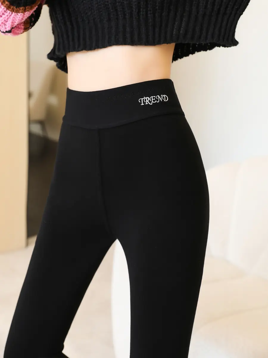 Women's Warm Black Cotton Slimming Leggings - Image 11
