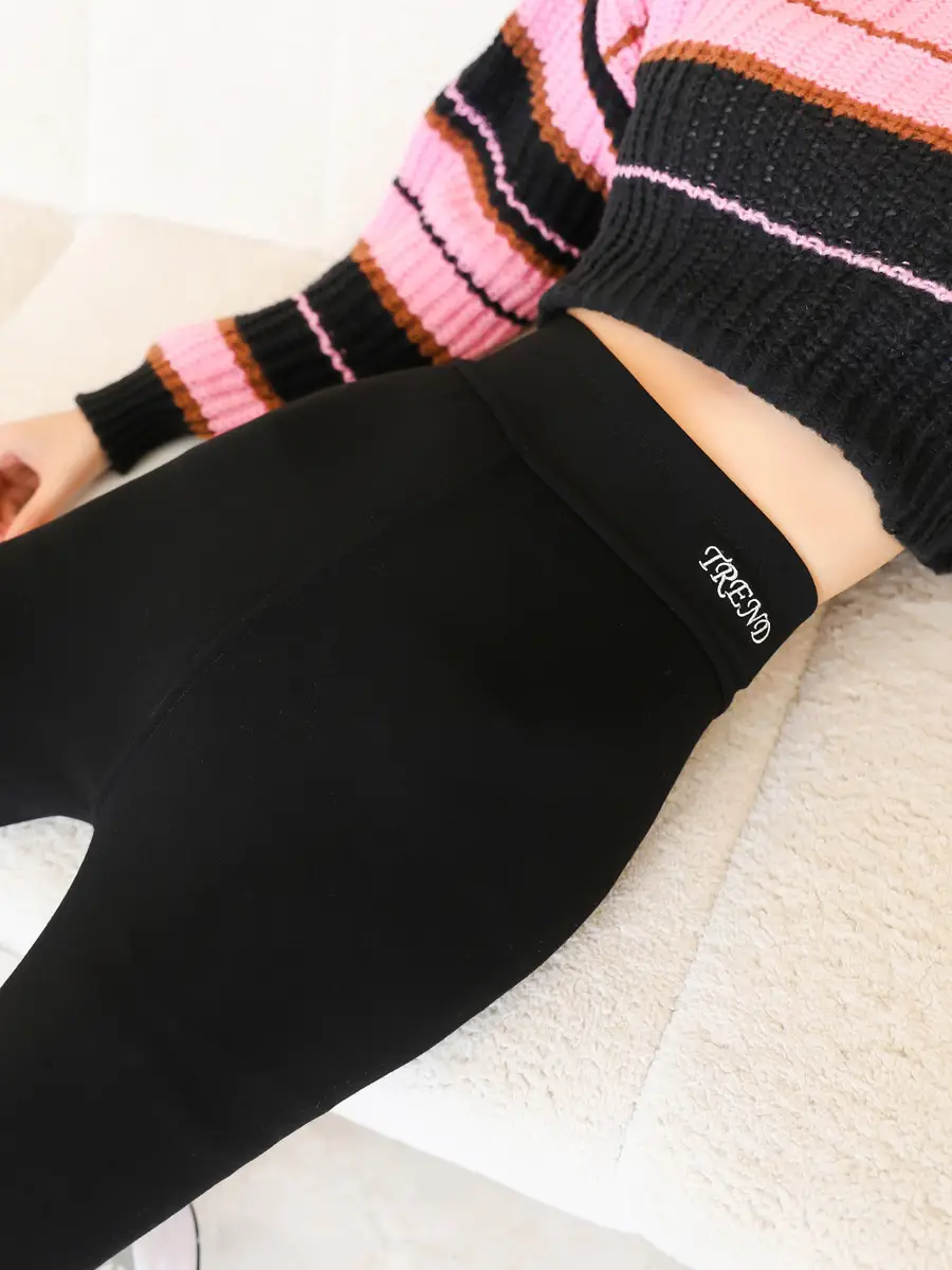 Women's Warm Black Cotton Slimming Leggings - Image 12