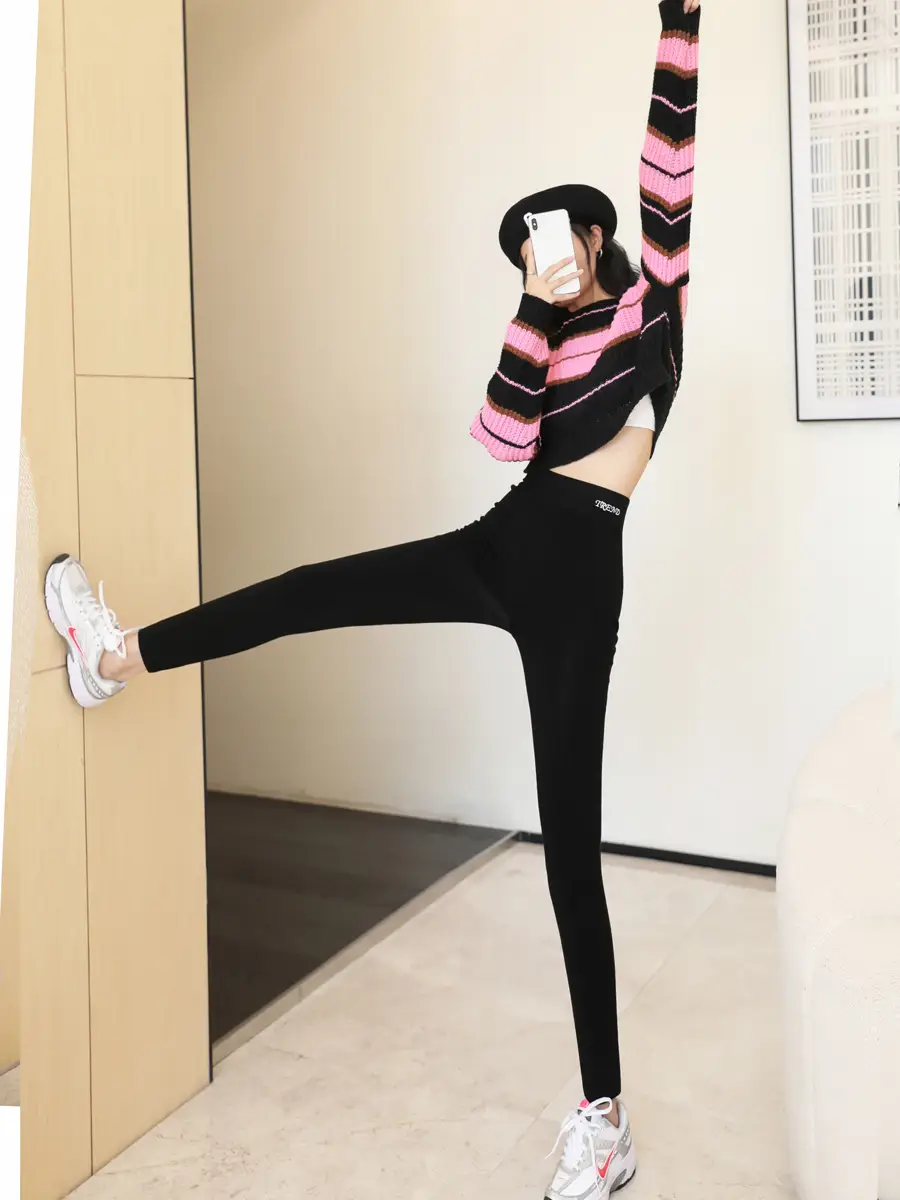 Women's Warm Black Cotton Slimming Leggings - Image 13