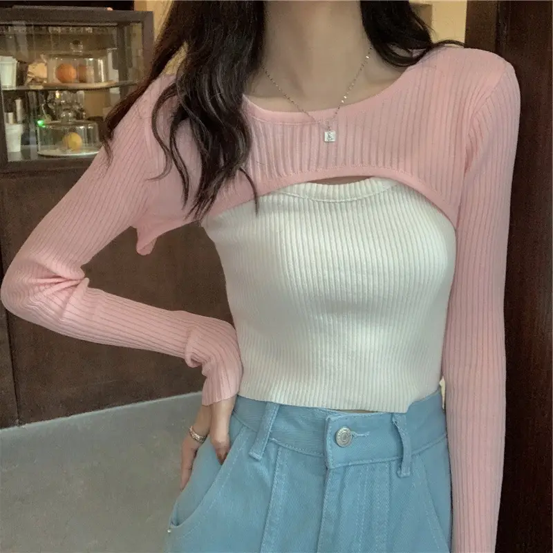 Pink Long Sleeve Knitted Top for Women - Image 12