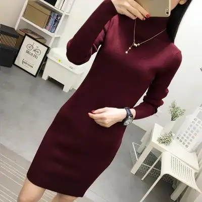Blue Knitted Long-Sleeve Mid-Length Dress for Women - Image 7