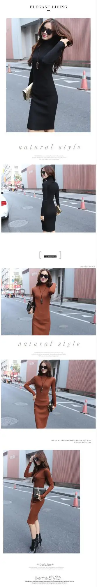 Blue Knitted Long-Sleeve Mid-Length Dress for Women — feature 11