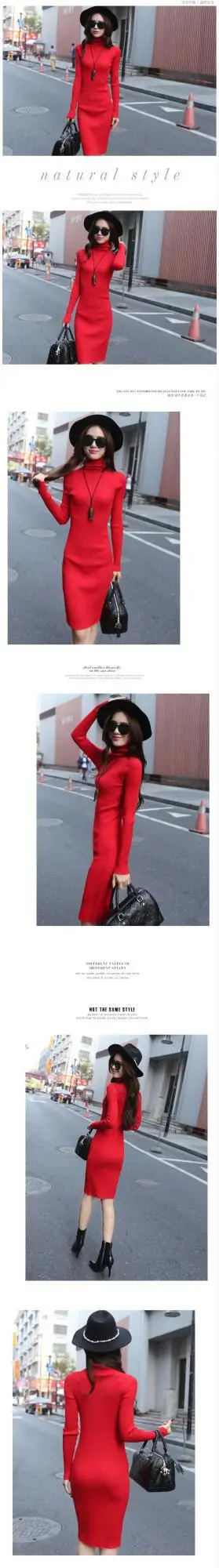 Blue Knitted Long-Sleeve Mid-Length Dress for Women — feature 8