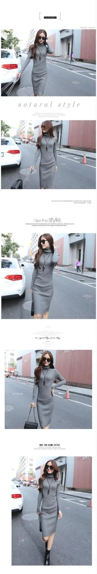 Blue Knitted Long-Sleeve Mid-Length Dress for Women — feature 9