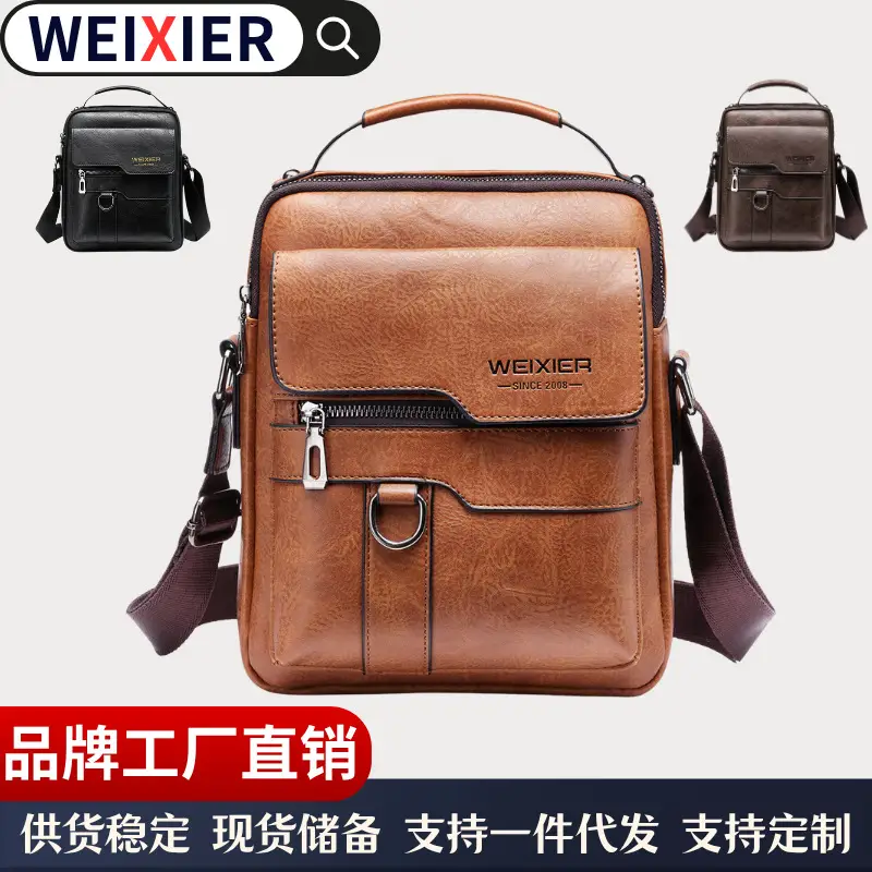 Men's Black Leather Crossbody Shoulder Bag Retro Business Style - Image 14