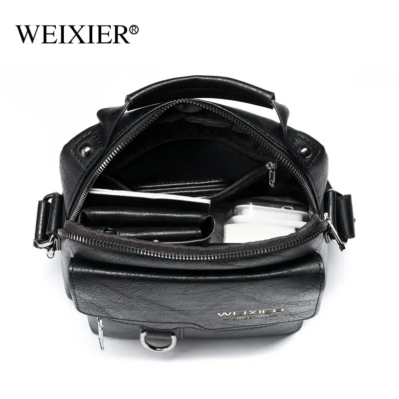 Men's Black Leather Crossbody Shoulder Bag Retro Business Style - Image 16