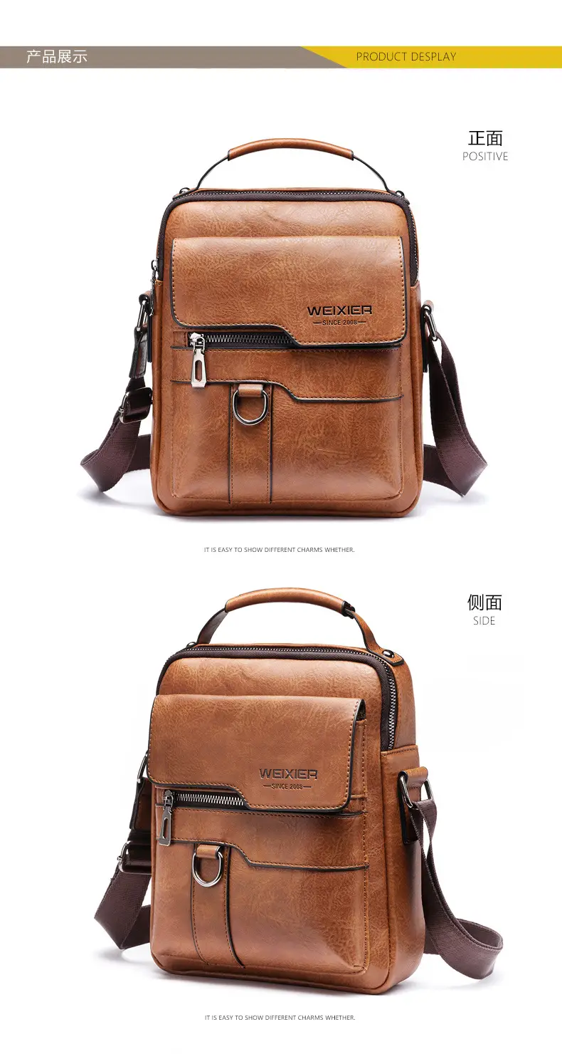Men's Black Leather Crossbody Shoulder Bag Retro Business Style — feature 11