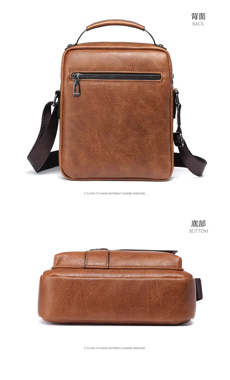 Men's Black Leather Crossbody Shoulder Bag Retro Business Style — feature 12