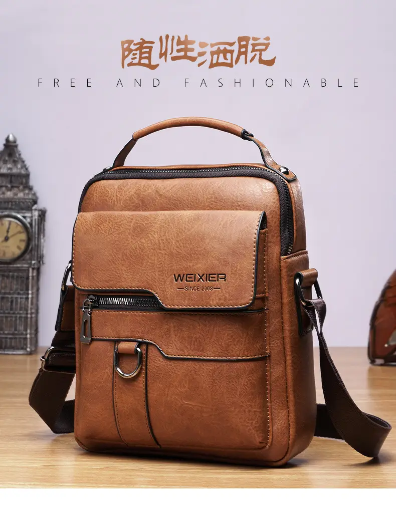 Men's Black Leather Crossbody Shoulder Bag Retro Business Style — feature 3