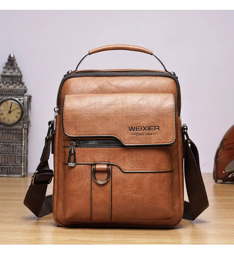 Men's Black Leather Crossbody Shoulder Bag Retro Business Style — feature 4