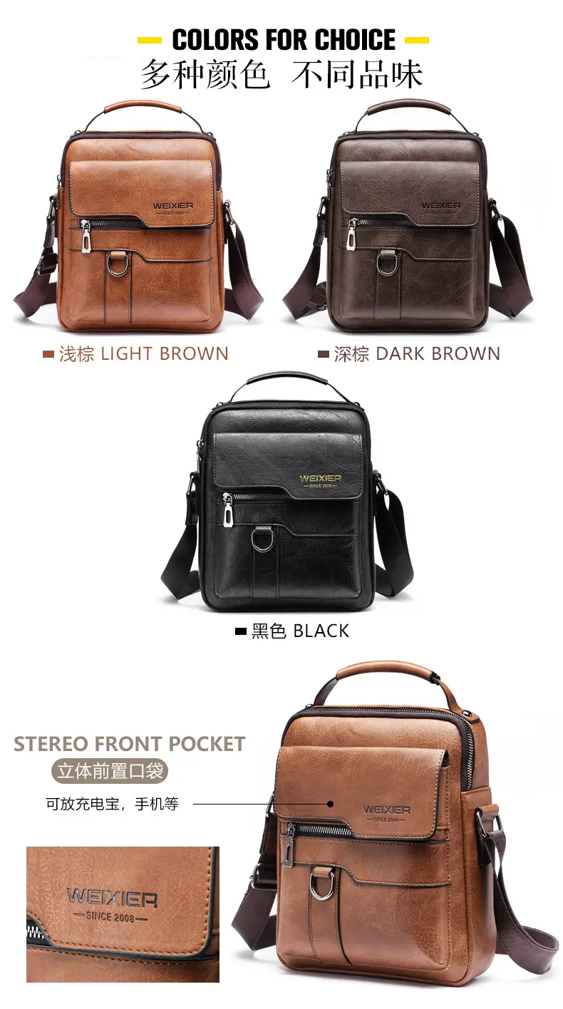 Men's Black Leather Crossbody Shoulder Bag Retro Business Style — feature 6
