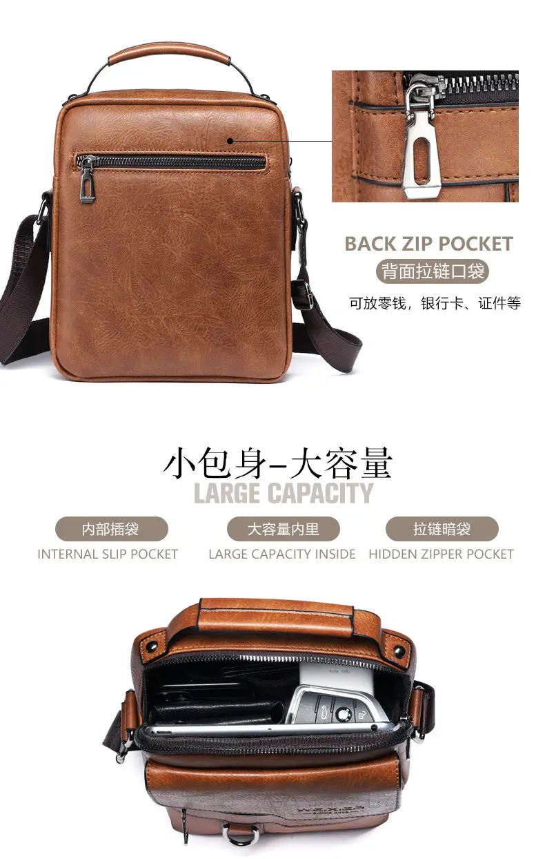 Men's Black Leather Crossbody Shoulder Bag Retro Business Style — feature 7
