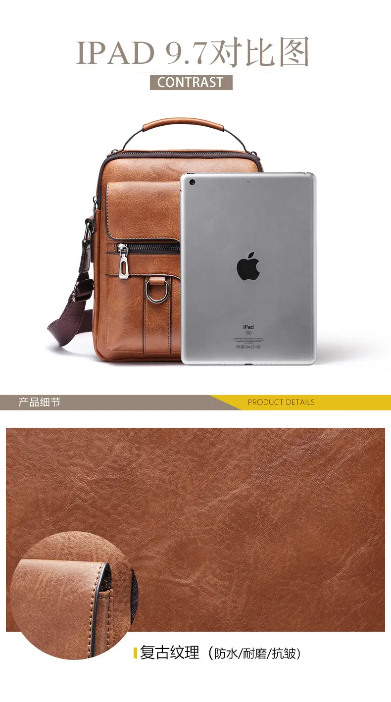 Men's Black Leather Crossbody Shoulder Bag Retro Business Style — feature 9