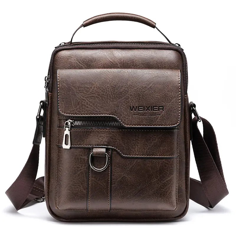 Men's Black Leather Crossbody Shoulder Bag Retro Business Style - Image 2