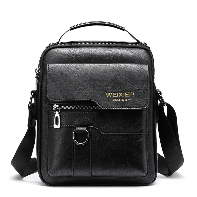 Men's Black Leather Crossbody Shoulder Bag Retro Business Style - Image 3