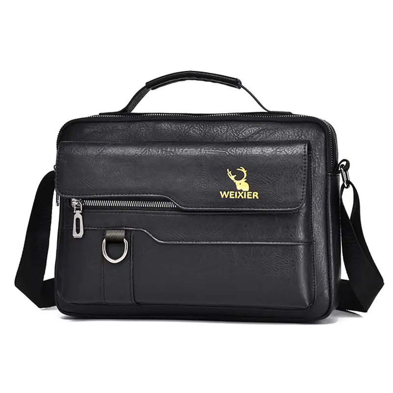 Men's Black Leather Crossbody Shoulder Bag Retro Business Style - Image 4