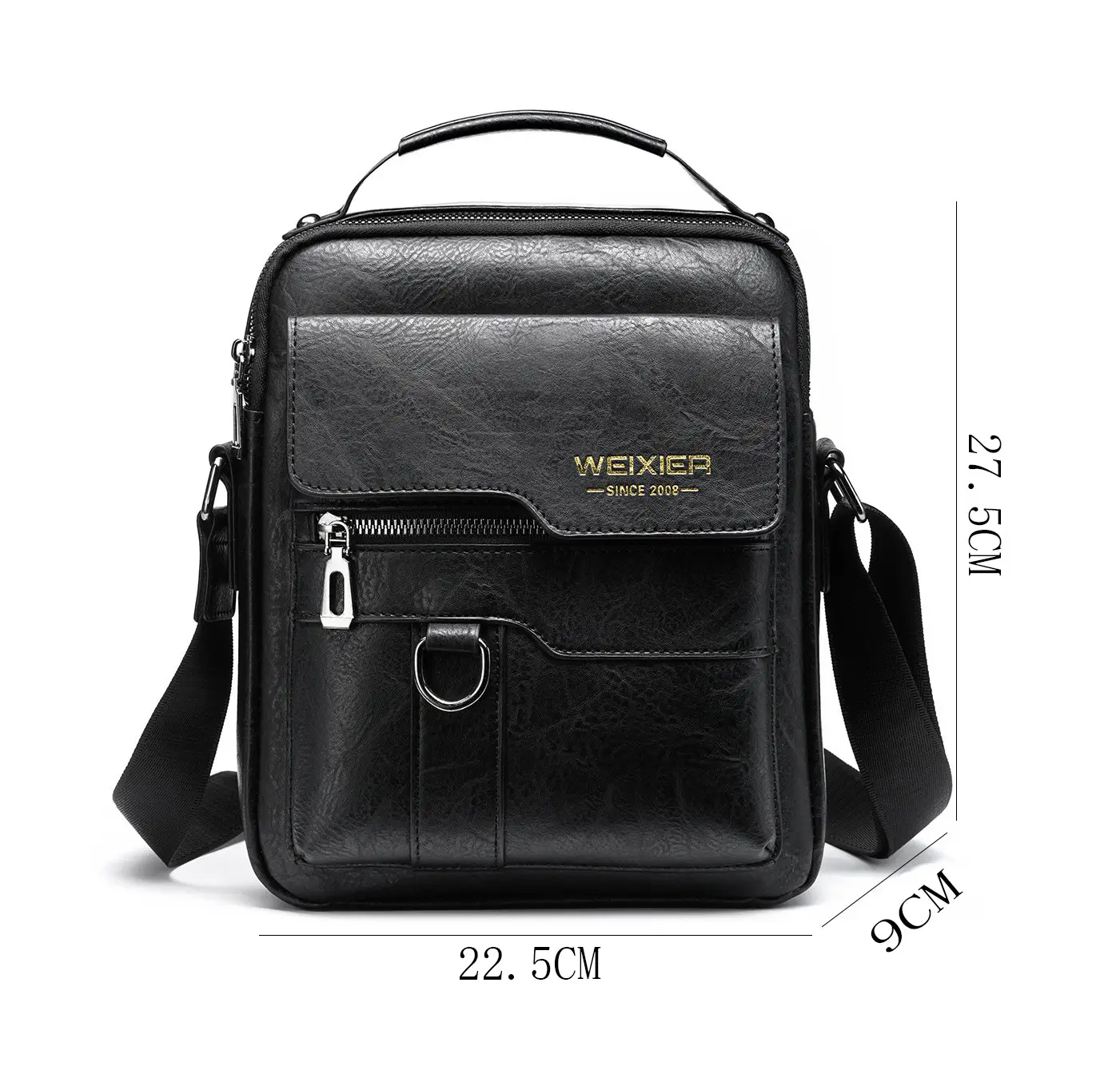 Men's Black Leather Crossbody Shoulder Bag Retro Business Style - Image 7
