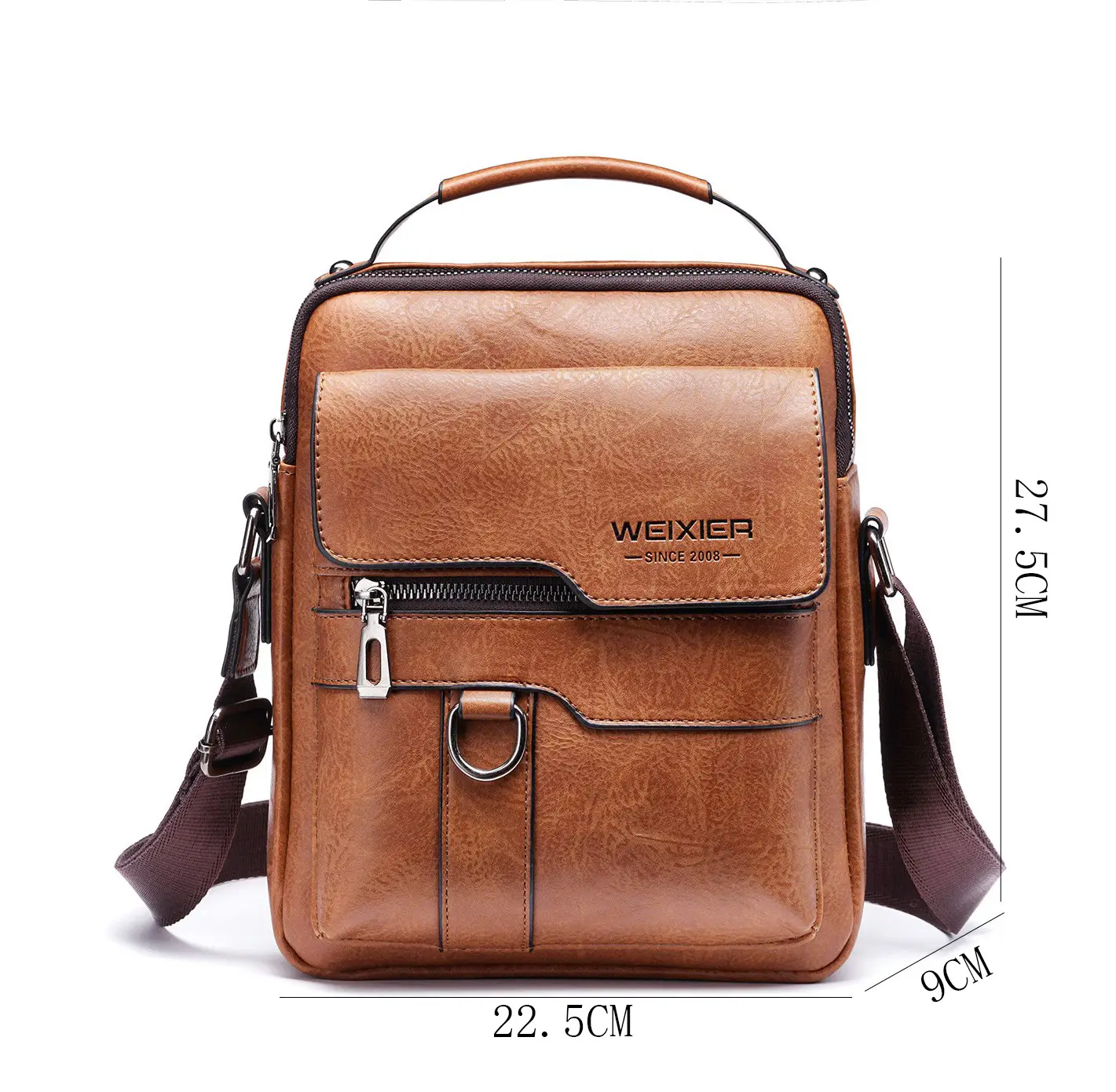 Men's Black Leather Crossbody Shoulder Bag Retro Business Style - Image 8