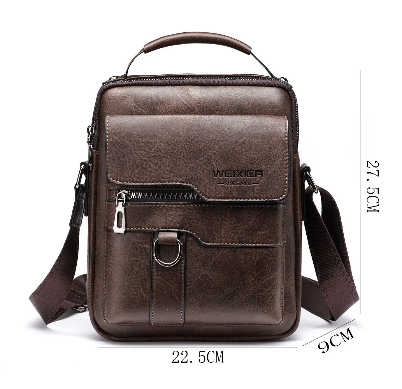 Men's Black Leather Crossbody Shoulder Bag Retro Business Style - Image 9