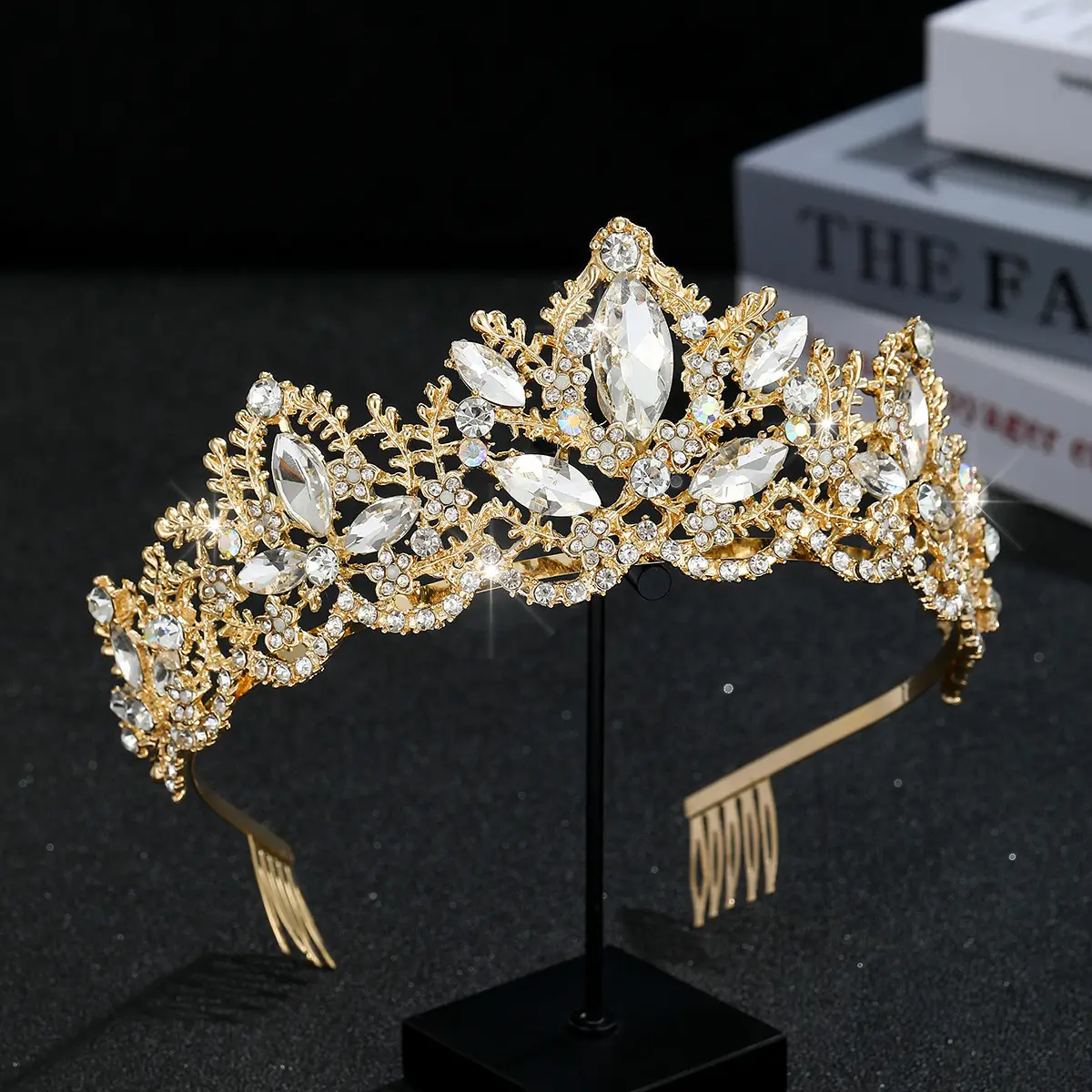 Luxury Crystal Bridal Hair Crown with Red Resin & Gold Alloy - Image 18