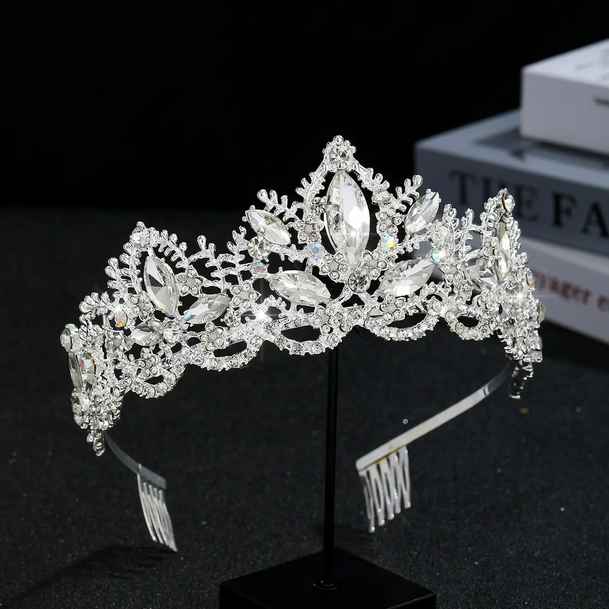 Luxury Crystal Bridal Hair Crown with Red Resin & Gold Alloy — feature 11