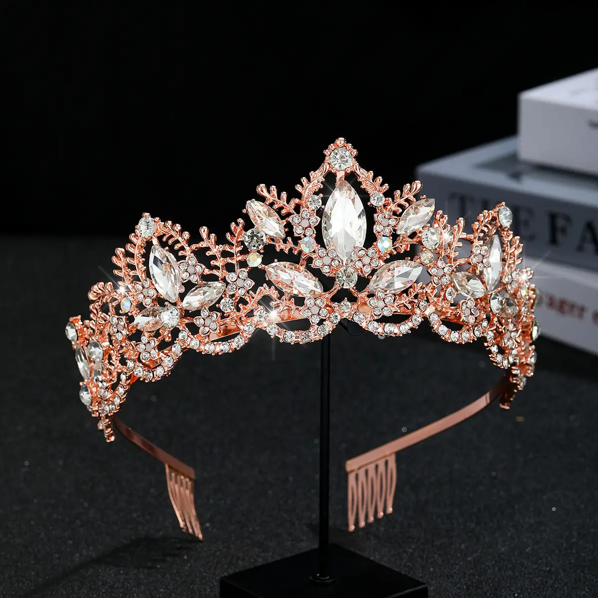 Luxury Crystal Bridal Hair Crown with Red Resin & Gold Alloy — feature 12