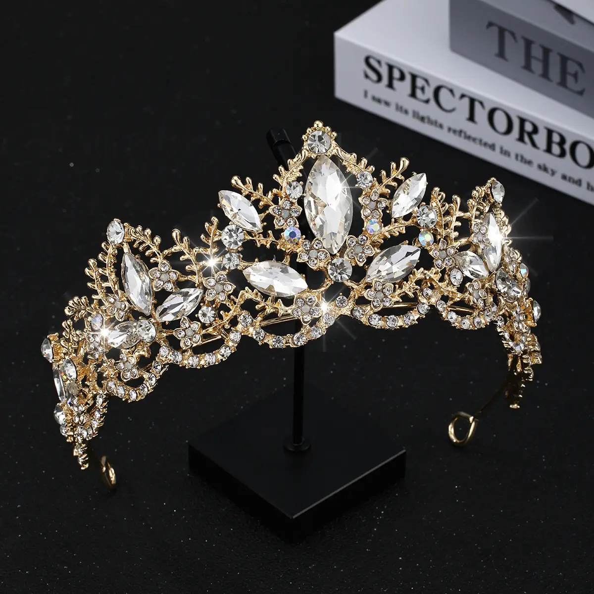 Luxury Crystal Bridal Hair Crown with Red Resin & Gold Alloy — feature 14