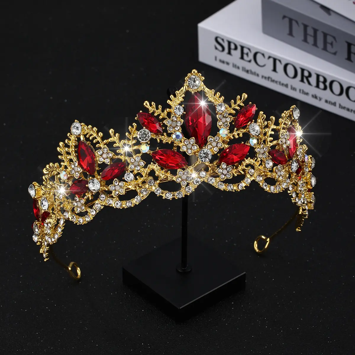 Luxury Crystal Bridal Hair Crown with Red Resin & Gold Alloy — feature 16