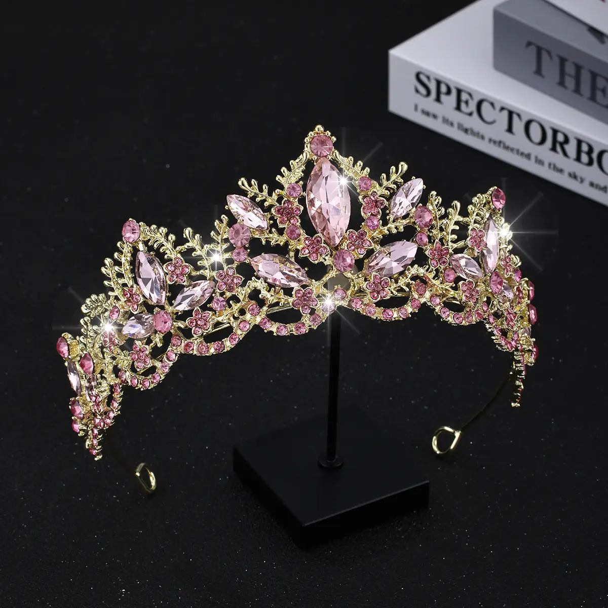 Luxury Crystal Bridal Hair Crown with Red Resin & Gold Alloy — feature 17