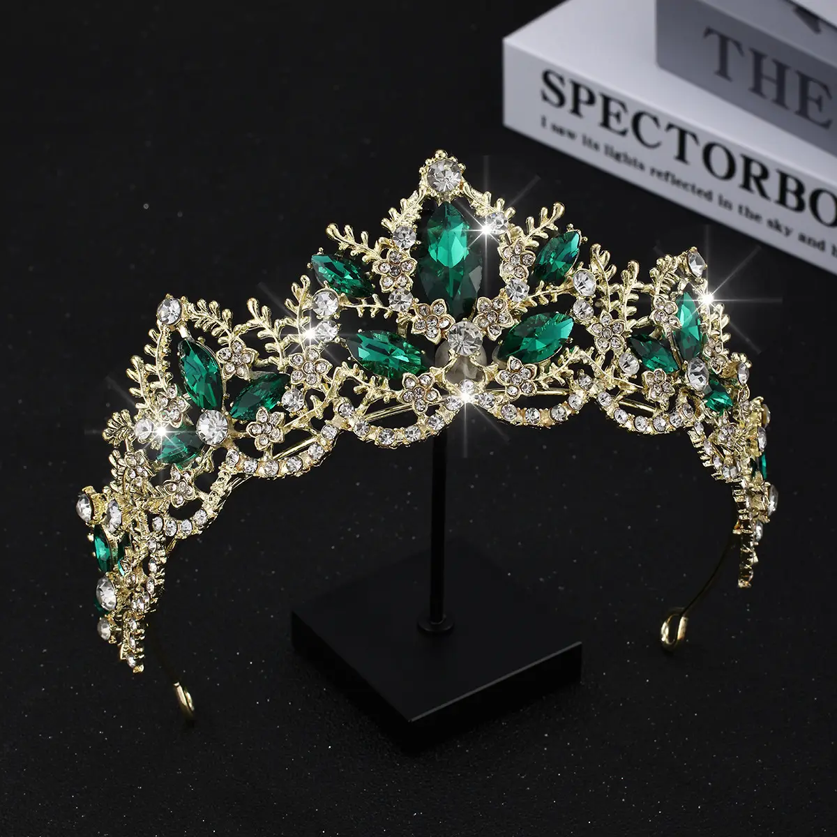Luxury Crystal Bridal Hair Crown with Red Resin & Gold Alloy — feature 19