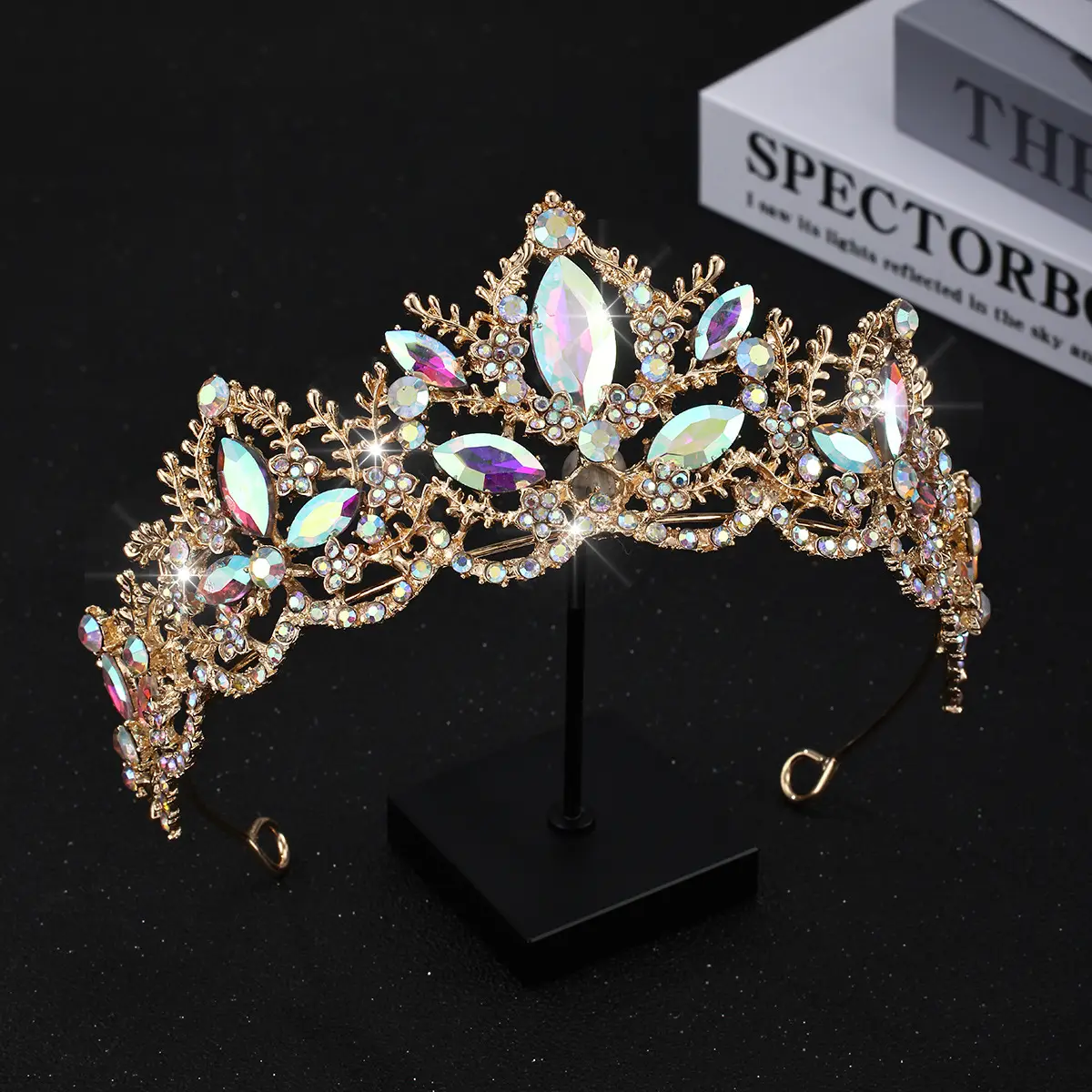 Luxury Crystal Bridal Hair Crown with Red Resin & Gold Alloy — feature 20