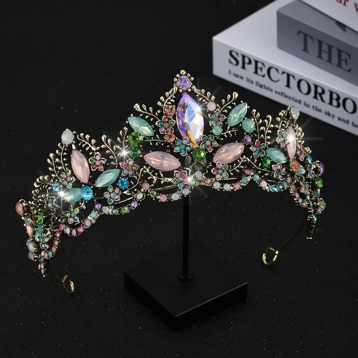Luxury Crystal Bridal Hair Crown with Red Resin & Gold Alloy — feature 21