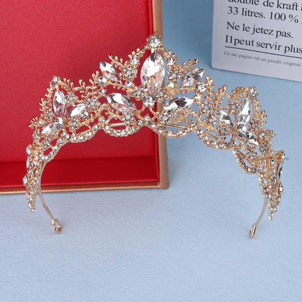 Luxury Crystal Bridal Hair Crown with Red Resin & Gold Alloy — feature 22