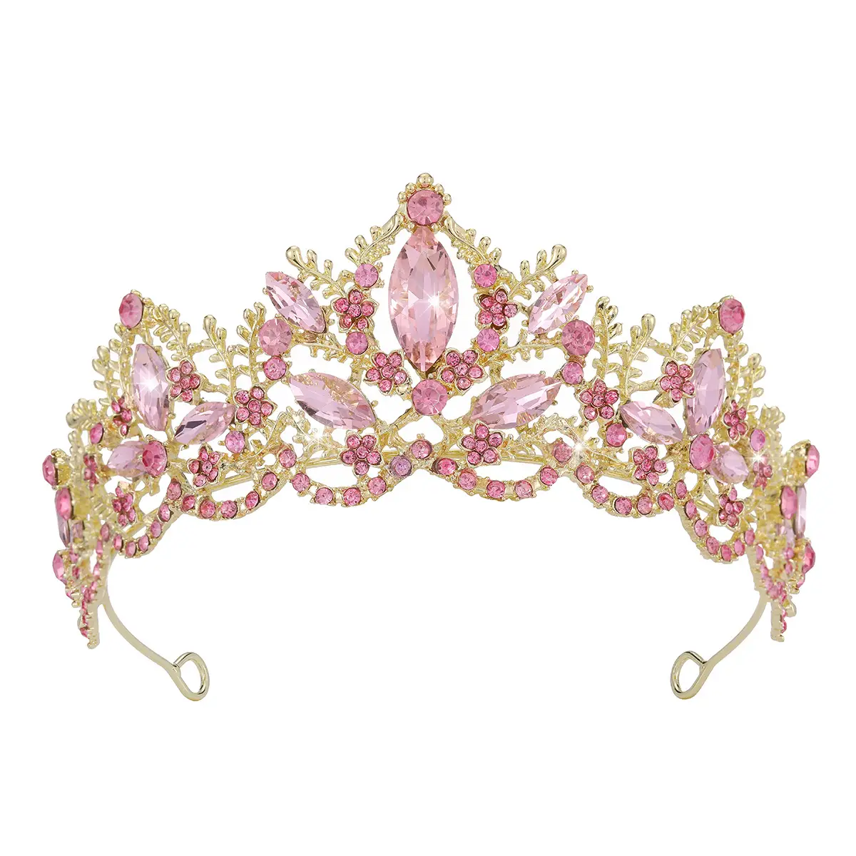 Luxury Crystal Bridal Hair Crown with Red Resin & Gold Alloy - Image 10