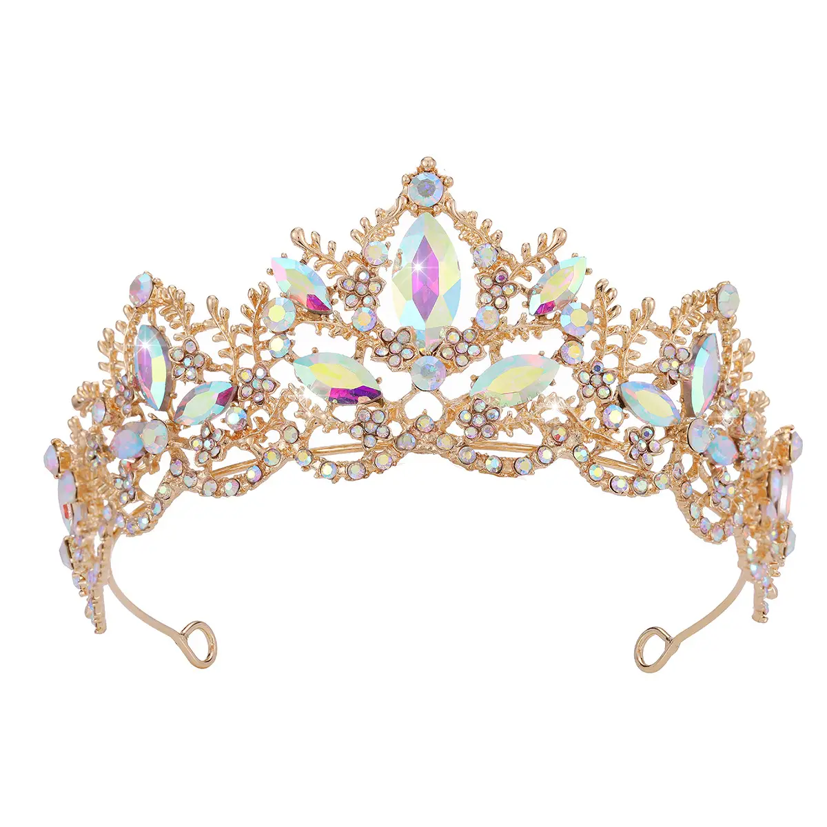 Luxury Crystal Bridal Hair Crown with Red Resin & Gold Alloy - Image 13
