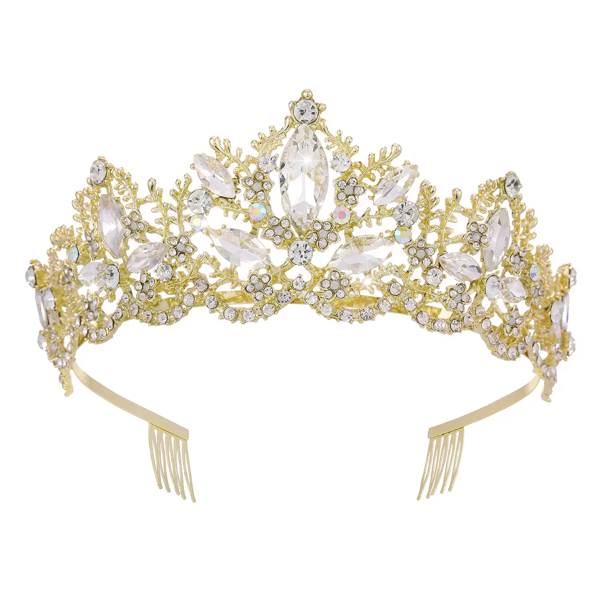Luxury Crystal Bridal Hair Crown with Red Resin & Gold Alloy - Image 15