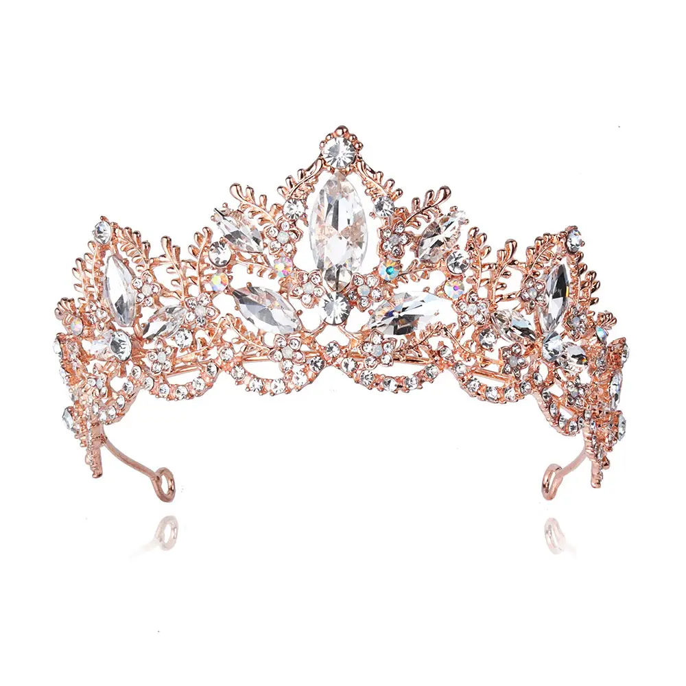 Luxury Crystal Bridal Hair Crown with Red Resin & Gold Alloy - Image 3