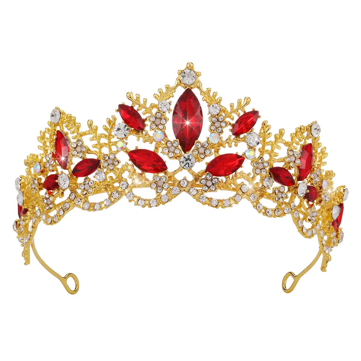Luxury Crystal Bridal Hair Crown with Red Resin & Gold Alloy - Image 4