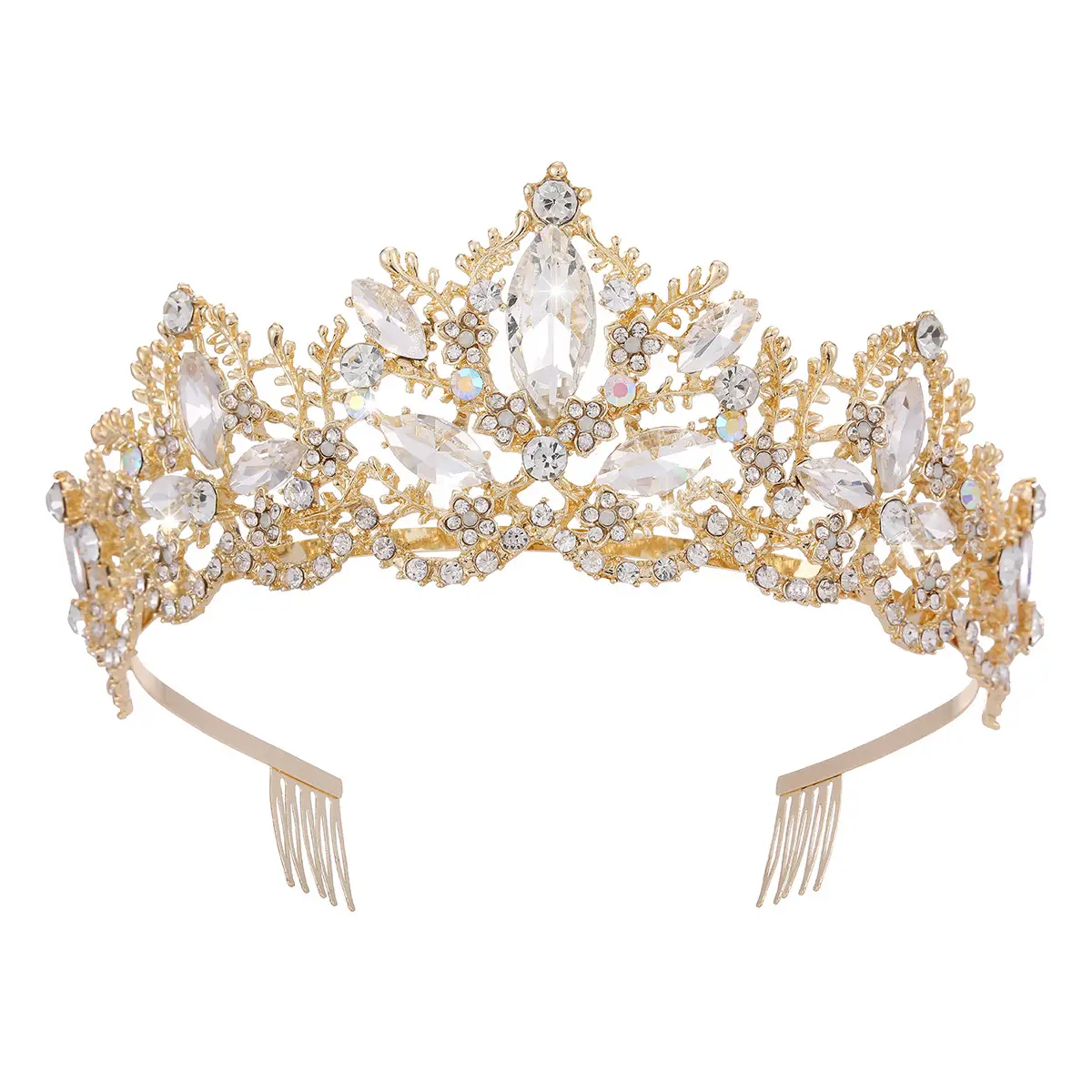Luxury Crystal Bridal Hair Crown with Red Resin & Gold Alloy - Image 6